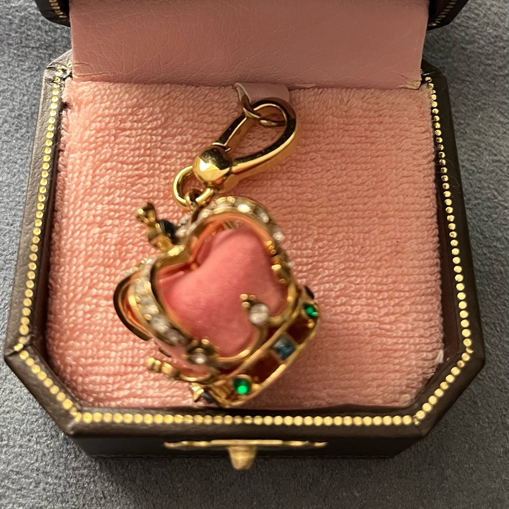 Juicy Couture Pink and Gold Crown Charm Keychain